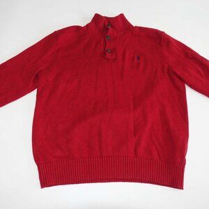 Polo Ralph Lauren Men's Button Mock Neck Sweater Size XL Red Pullover Cotton